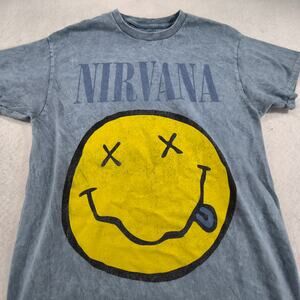 Nirvana Band Crew Neck Graphic Short Sleeve T Shirt Womens Size M Blue Yellow